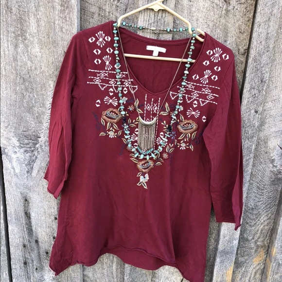 Sundance Tops Sundance Caite S Embroidered Cotton Tunic Knit Tee